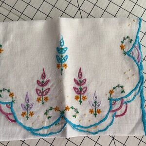 Vintage Embroidered Dresser Scarf 38” x 13” – Hand Stitched Floral Runner